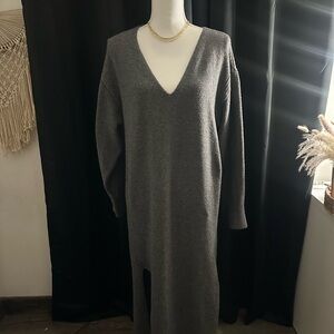 Gray V-Neck Sweater Dress